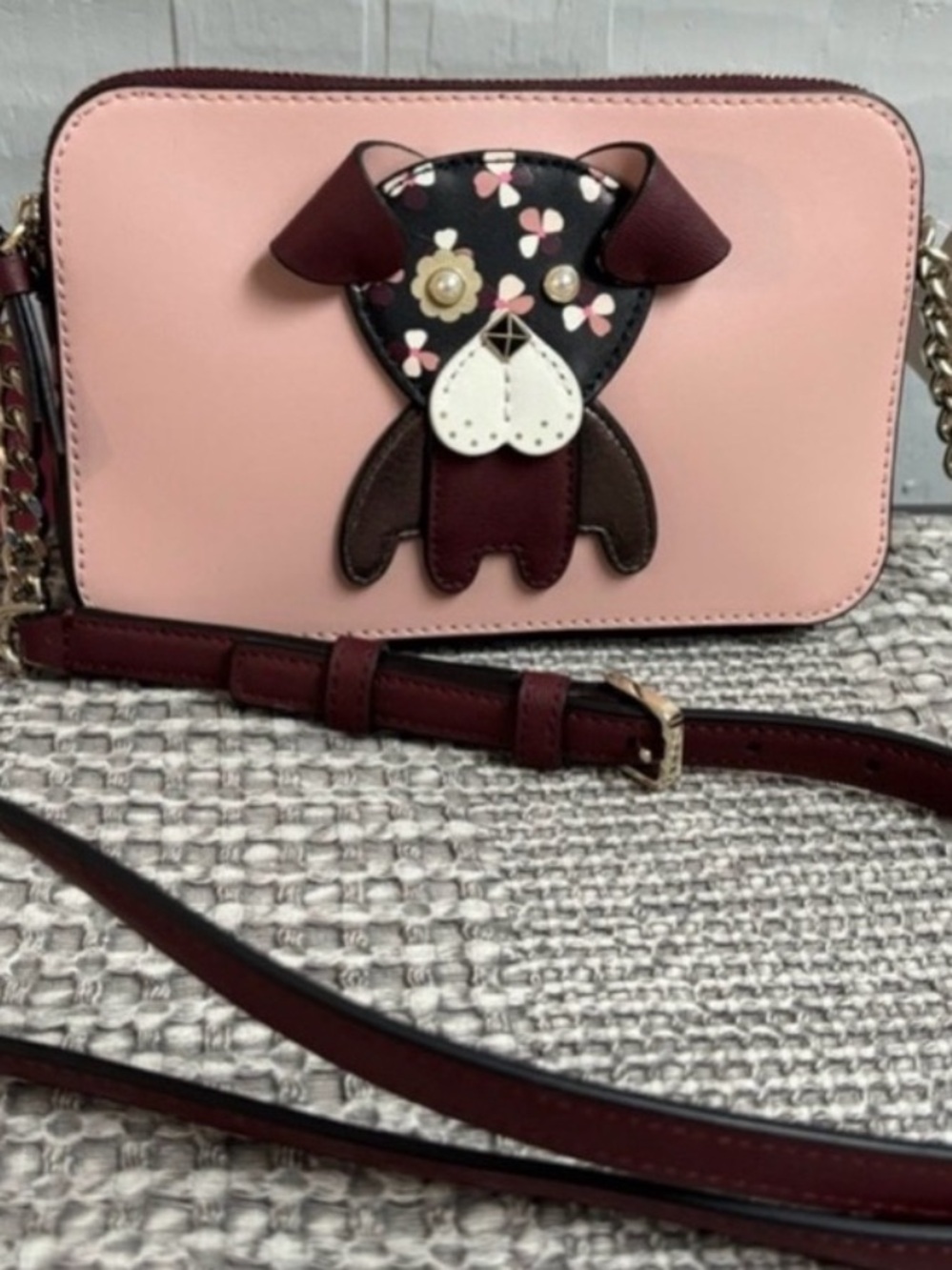 kate spade Pink and Brown Dog Appliqué Crossbody Bag